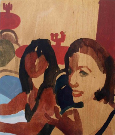 "am Abend", Tusche auf Holz, 37 x 32 cm, 2012