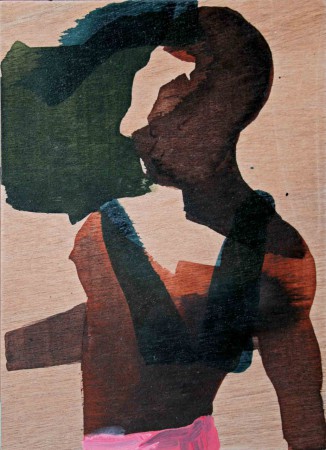 o. T., Tusche und Acrylfarbe auf Holz, 20,5 x 15 cm, 2014